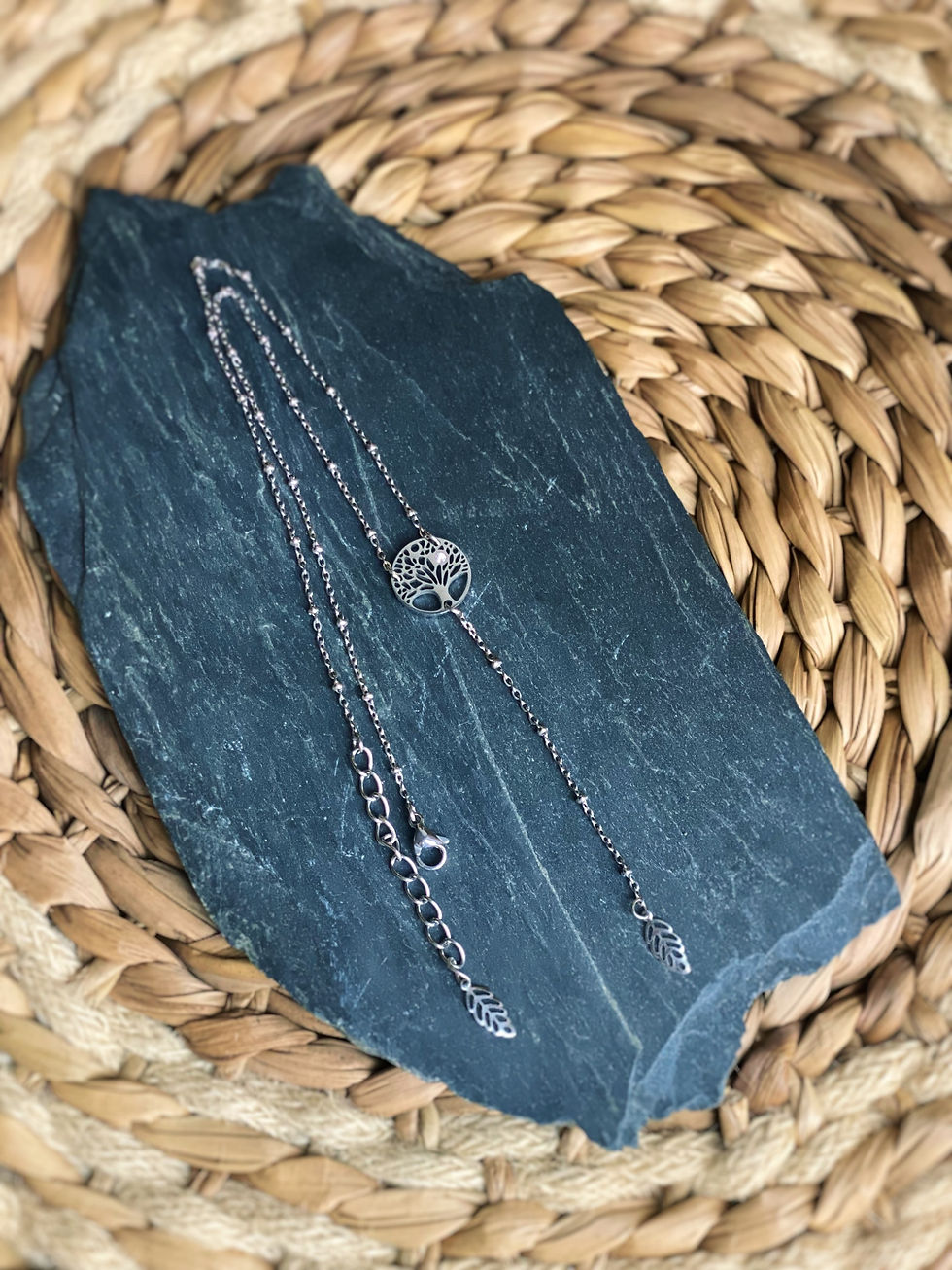 Miniature : Article : Collier Glam Arbre de vie en acier inoxydable argenté artisanal réglable
