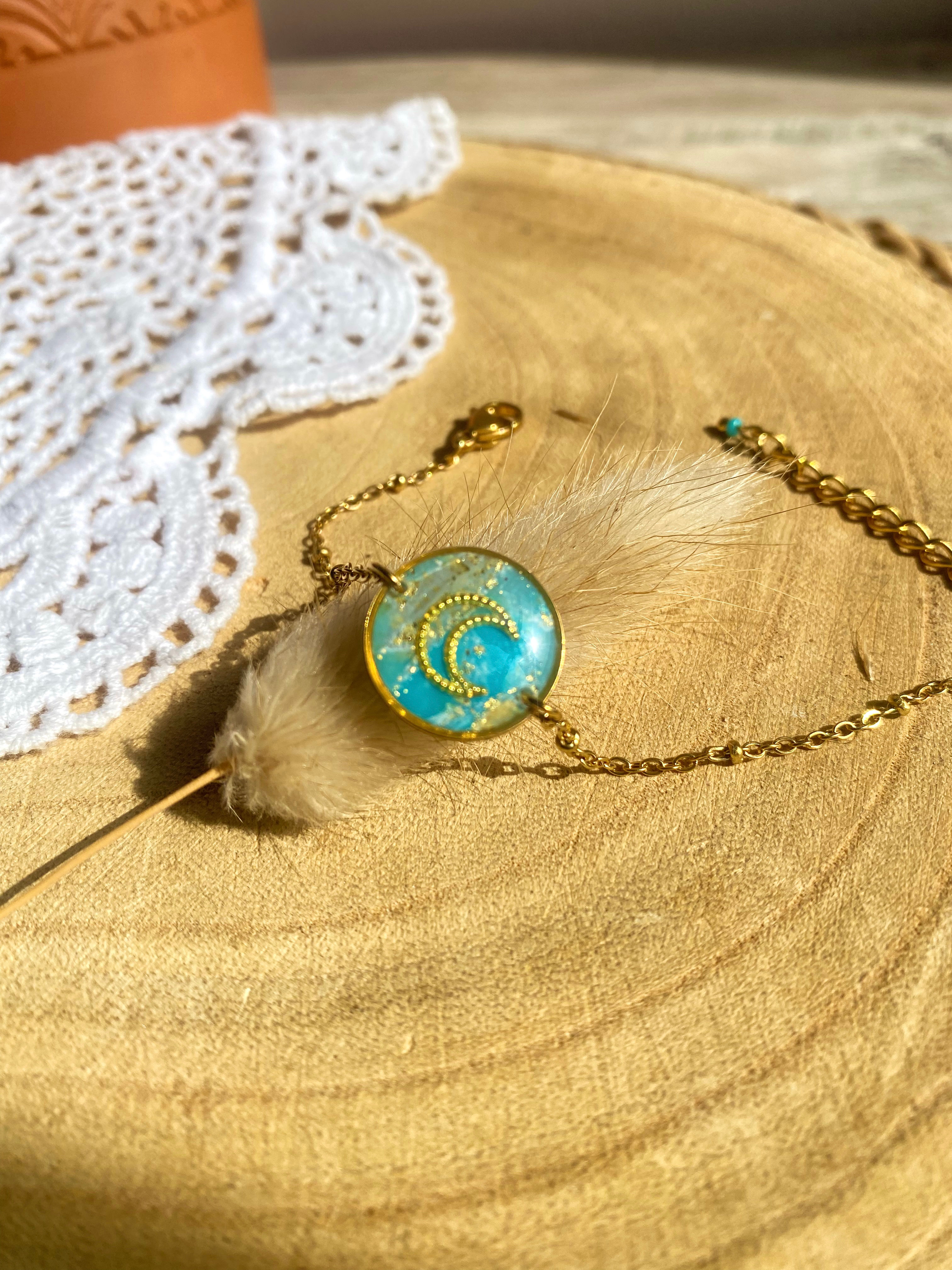 Bracelet Osmoz artisanale acier inoxydable doré et bleu lune argile polymère