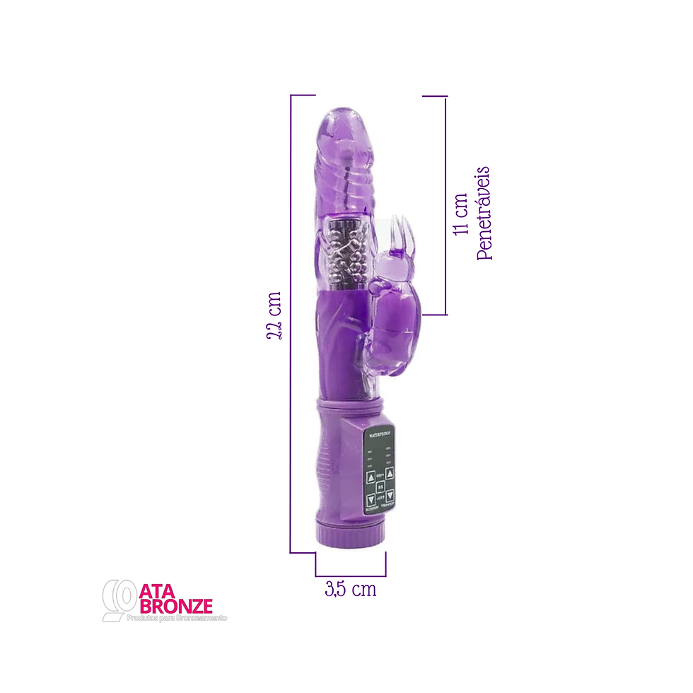 Miniatura: Imagem VIBRADOR ROTATIVO COELHO RECARREGÁVEL ROXO  com medidas  12 MODOS DE VIBRAÇÃO