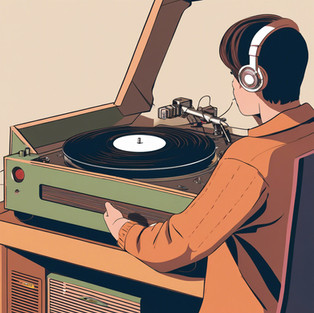 AI Generated image of a person listening to vinyl record on a turntable