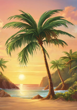 AI-Generated image of a sunset on a Caribbean beach