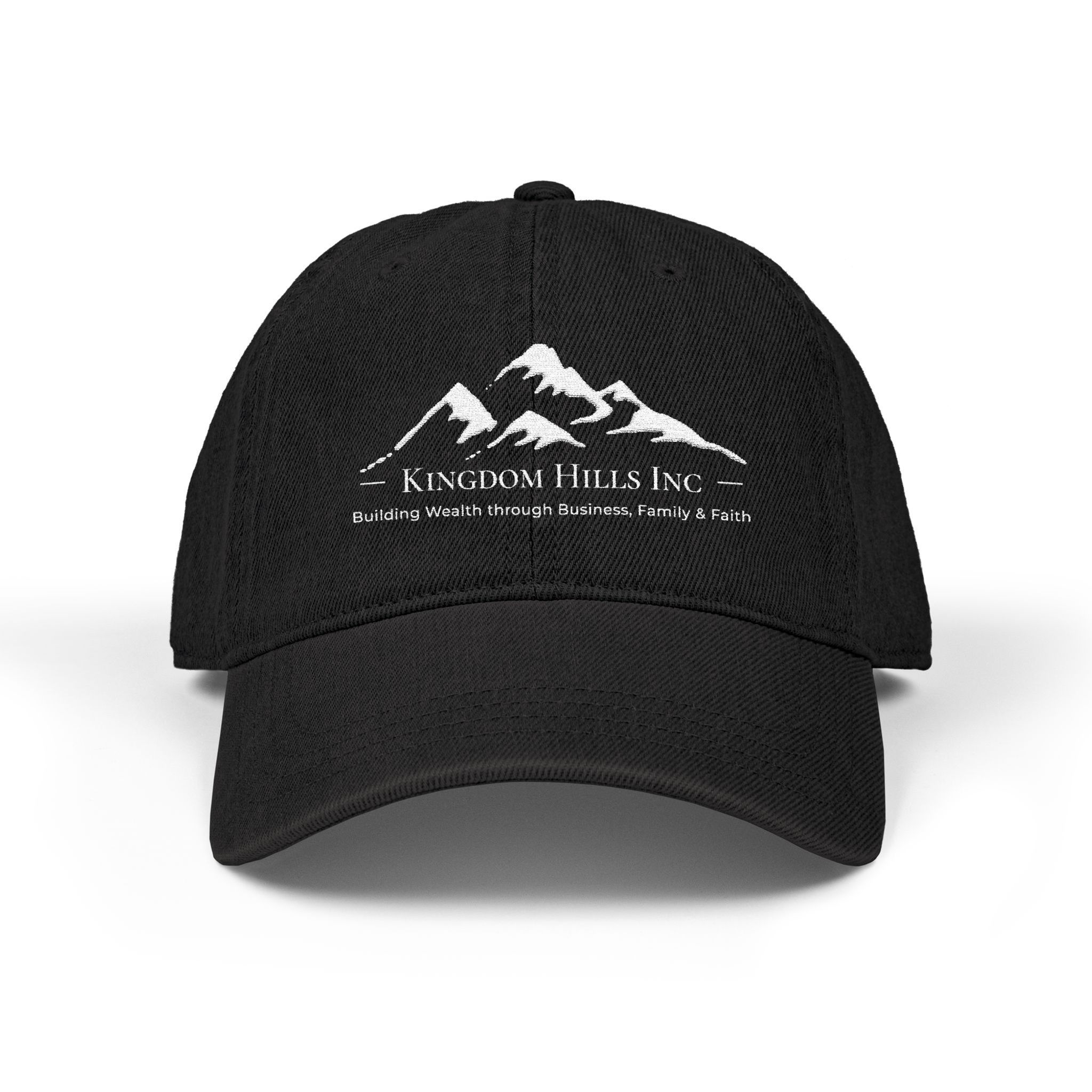Embroidered Mountain Logo Cap — "Kingdom Hills, Inc." Denim Hat