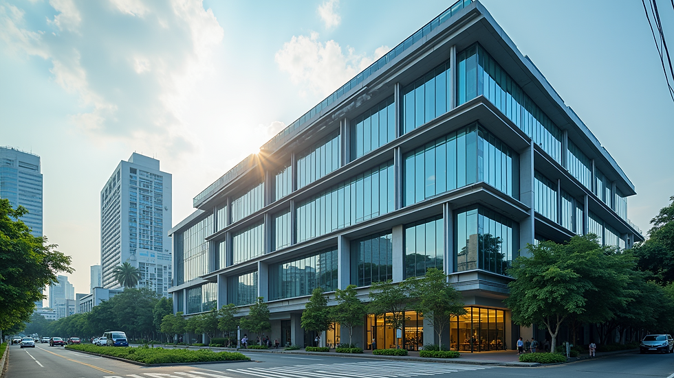Eye-level view of a modern office building in Singapore