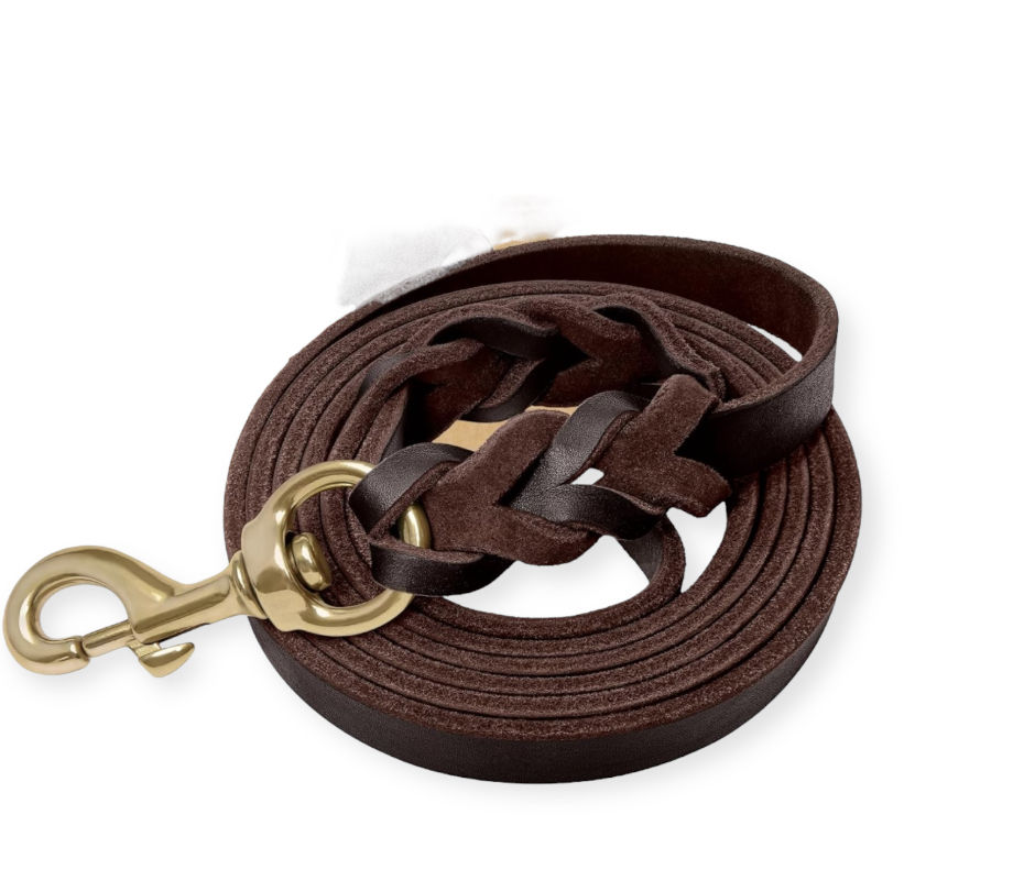 FAIRWIN Braided Leather Dog Training Leash 6 Foot - Military Grade Heavy Duty Do