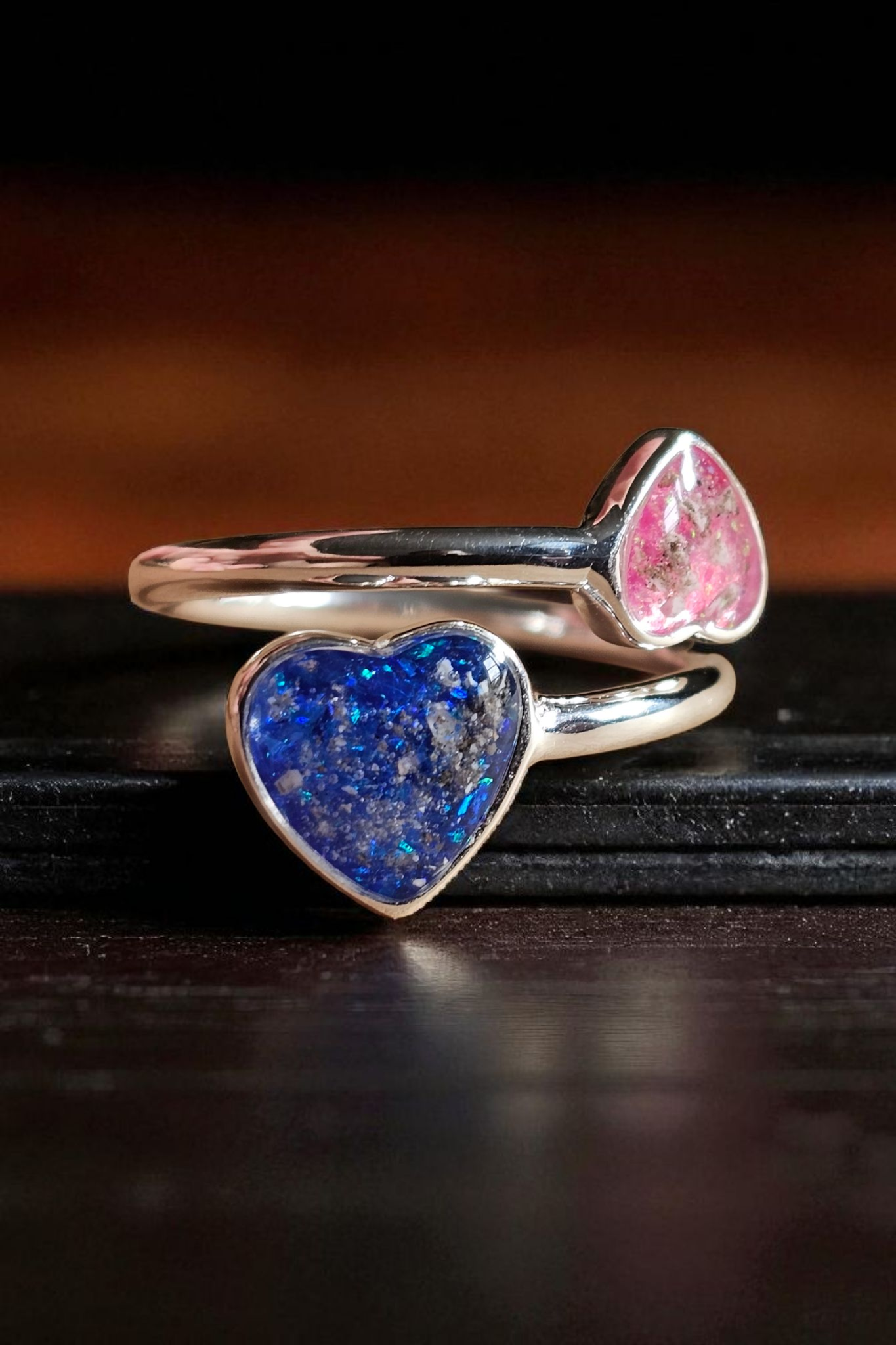 Double heart adjustable ring