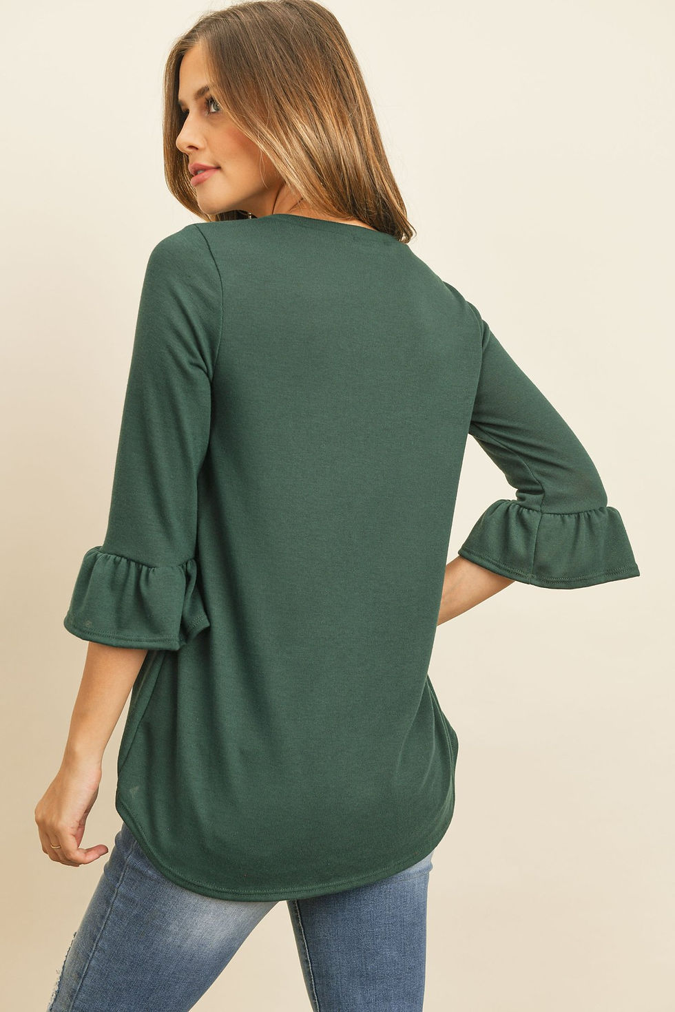 Thumbnail: Solid Bell Sleeve V-Neck Top