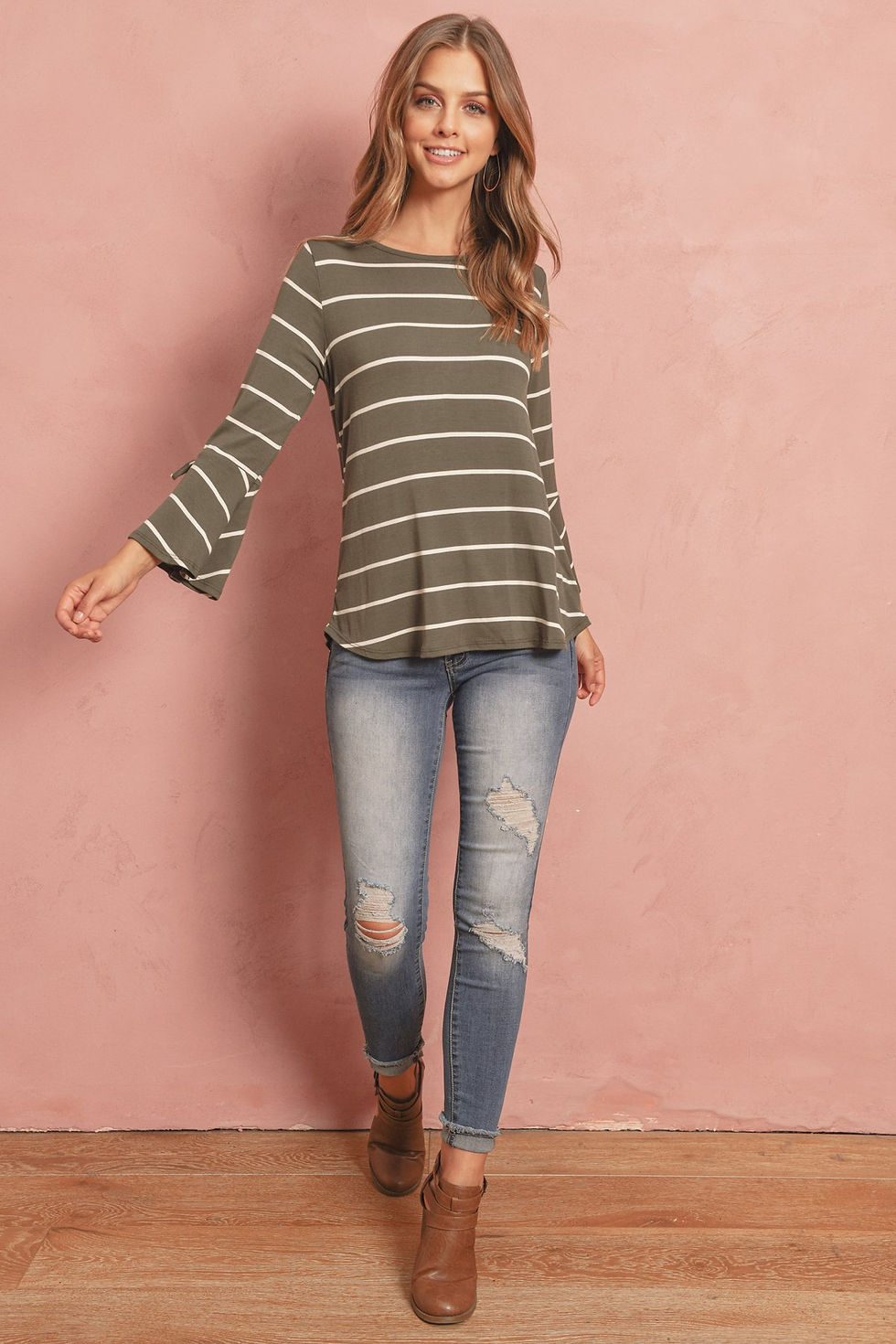 Thumbnail: Stripe Flutter Sleeve Tie Top