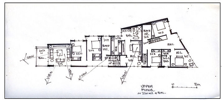 Floor plan sketch by Archbuild for a custom house on narrow & irregular block