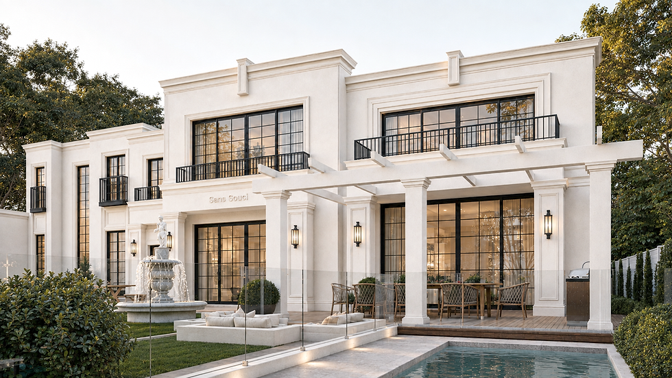 Exterior of Modern French Provincial Luxury Home Designed and Built by Archbuild