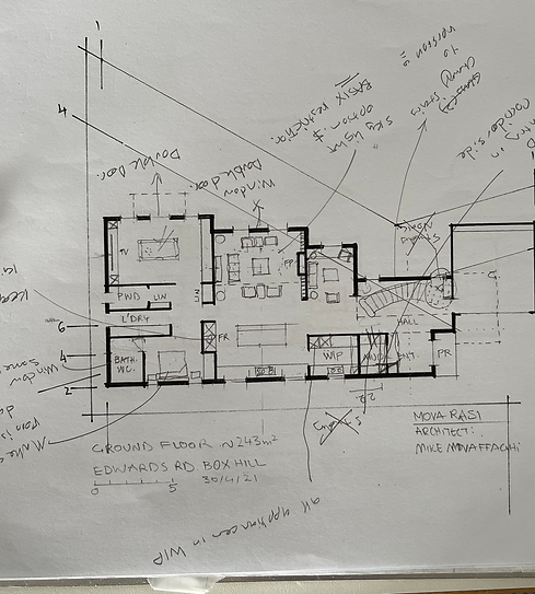 Hand Sketch by Mike Movaffaghi for a Modern French Provincial Home in Sydney