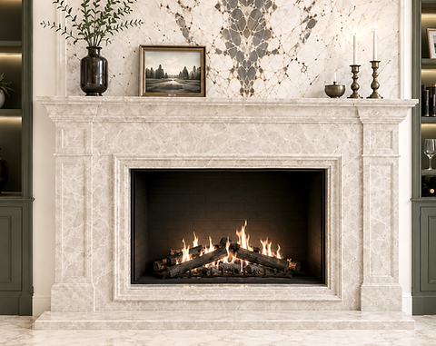 Fireplace Details of Modern French Provincial Luxury Home Designed and Built by Archbuild.