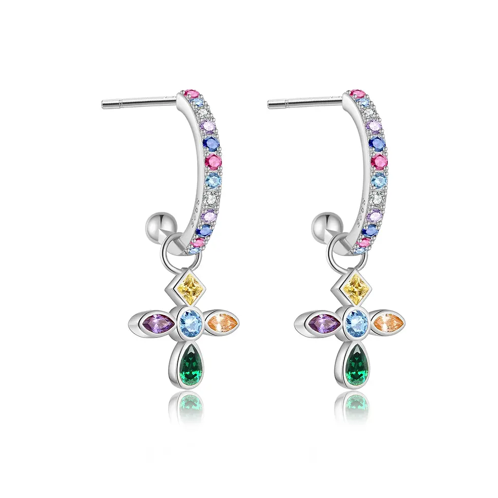 Thumbnail: Cross Rainbow Charm Drop Earrings