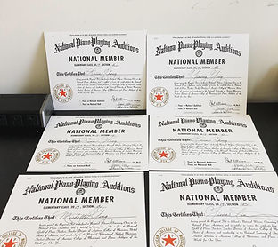 Danni's studentPiano Guild Audition certificates