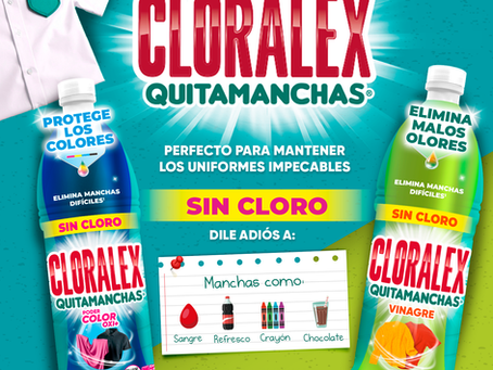 “Ropa impecable todo el ciclo escolar con Cloralex Quitamanchas”