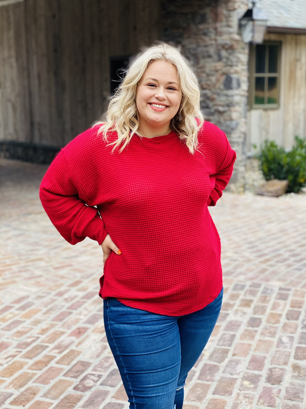 Thumbnail: Classic Touch Waffle Top in Red 