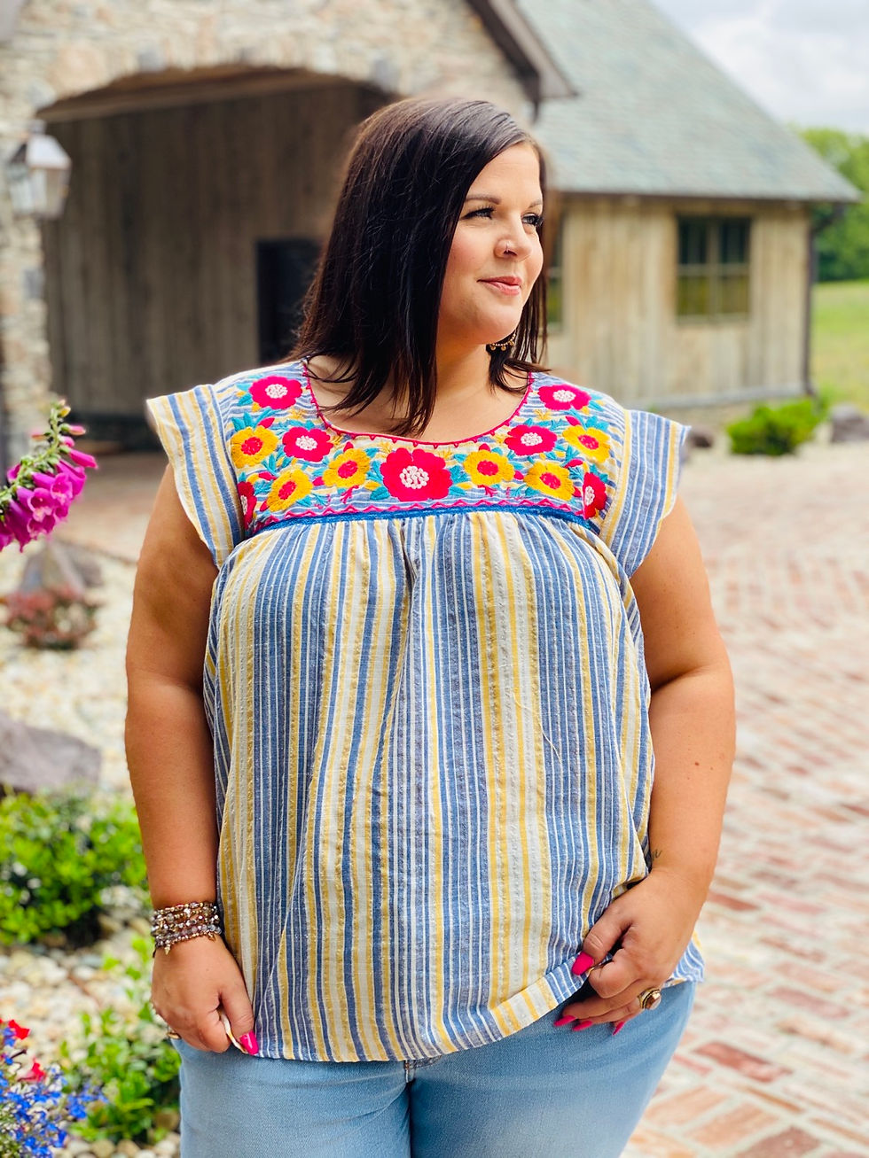 Thumbnail: Stripe Floral Top Curvy