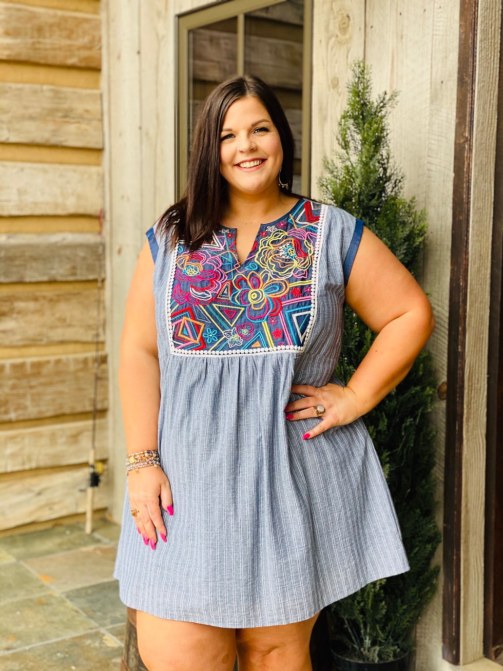 Thumbnail: Denim Floral Dress Curvy