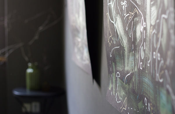 interior design Prague Czech dark interior art paintig detail