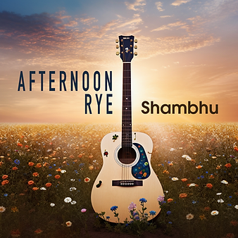 Single cover for Afternoon Rye featuring a guitar on a sunlit sky with brown and yellow hues.