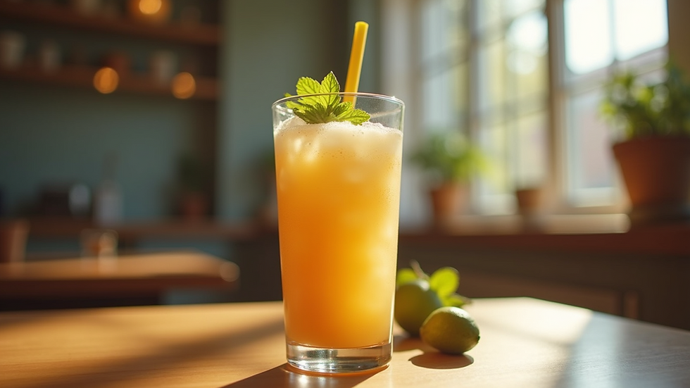 Eye-level view of a clear glass with a refreshing smoothie