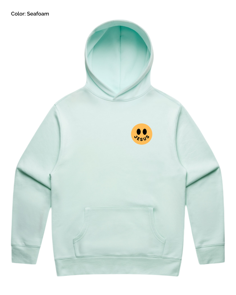 Thumbnail: Embroidered Oversized Pocket Smiley Face Jesus Hoodie