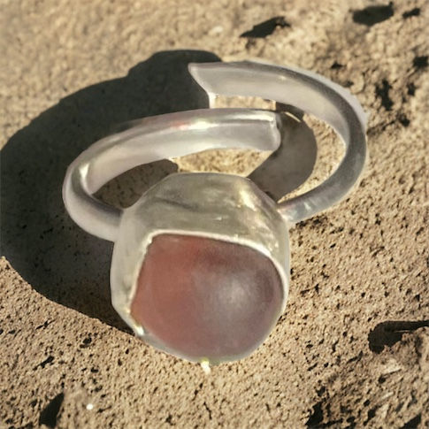 Stirling Silver Sea Glass Size Changing Ring