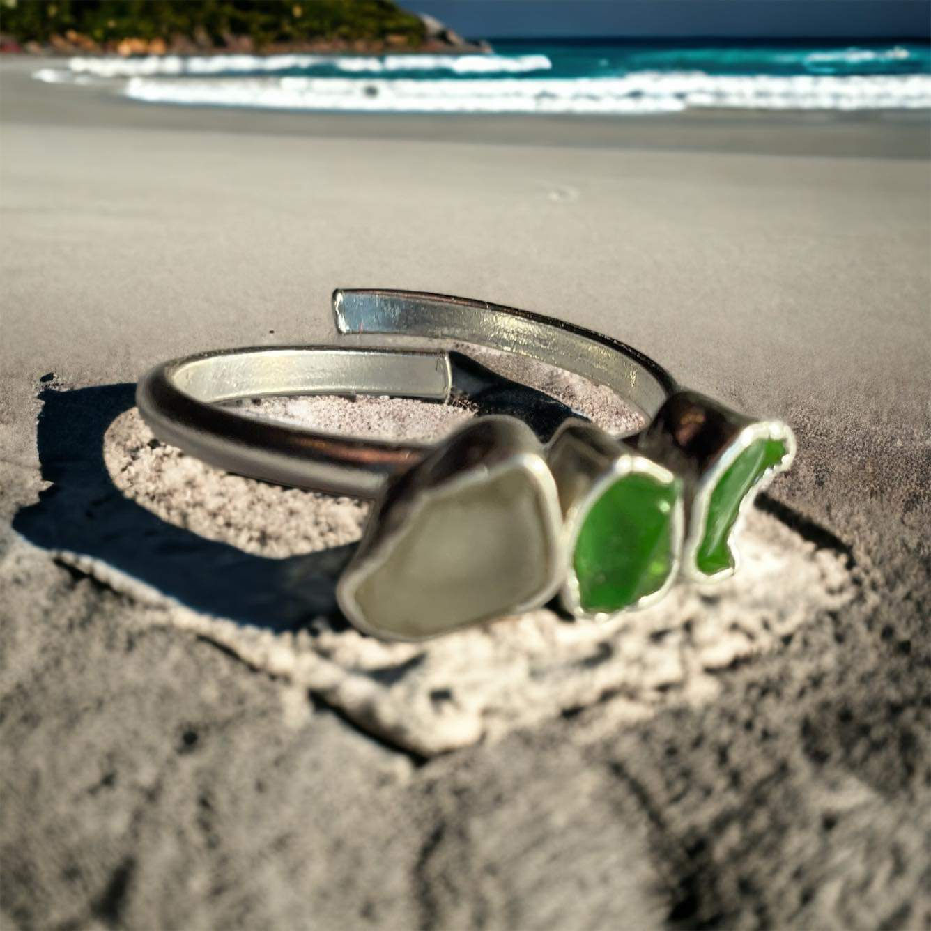 Stirling Silver Sea Glass Size Changing Ring