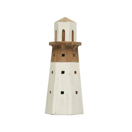 White and natural wood lighthouse decorative object