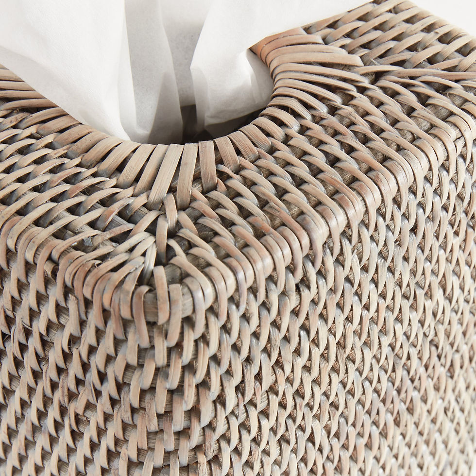 Thumbnail: Close up of a Rattan tissue box cover in light gray wash