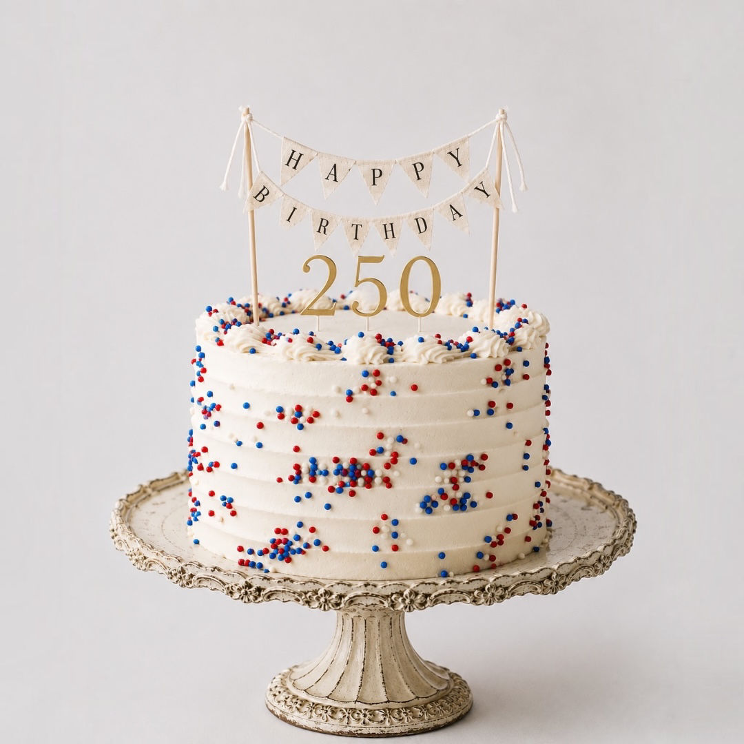 Happy Birthday America 250 Birthday Cake Sticker ~ Red, White and Blue Sprinkles