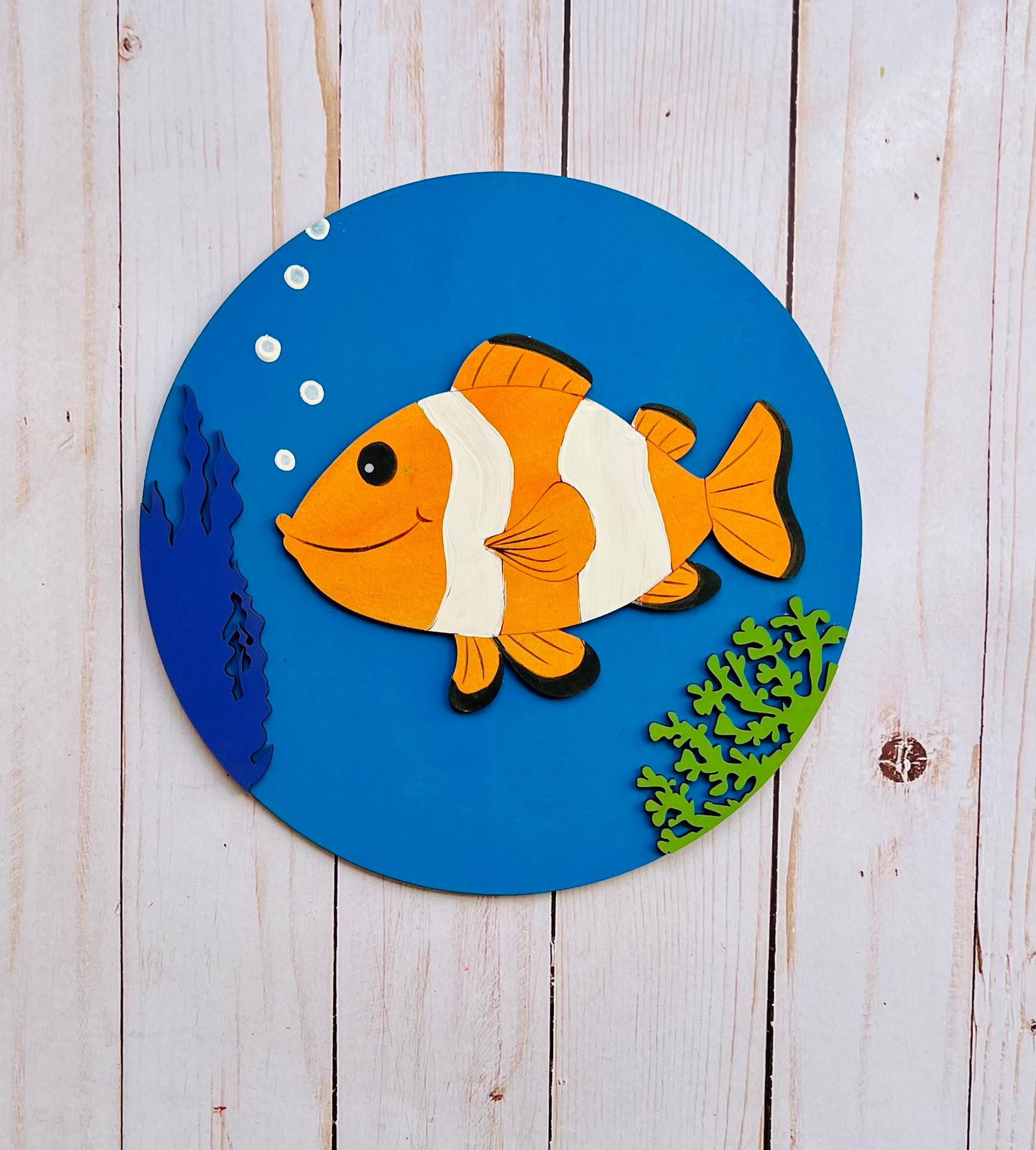 3D Wood Fish Round Decor DIY