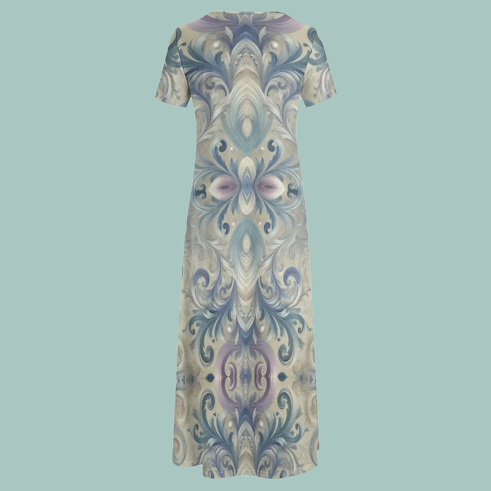 Thumbnail: Iridescent drift off-white Round neck short sleeve, long dress - blue & purple