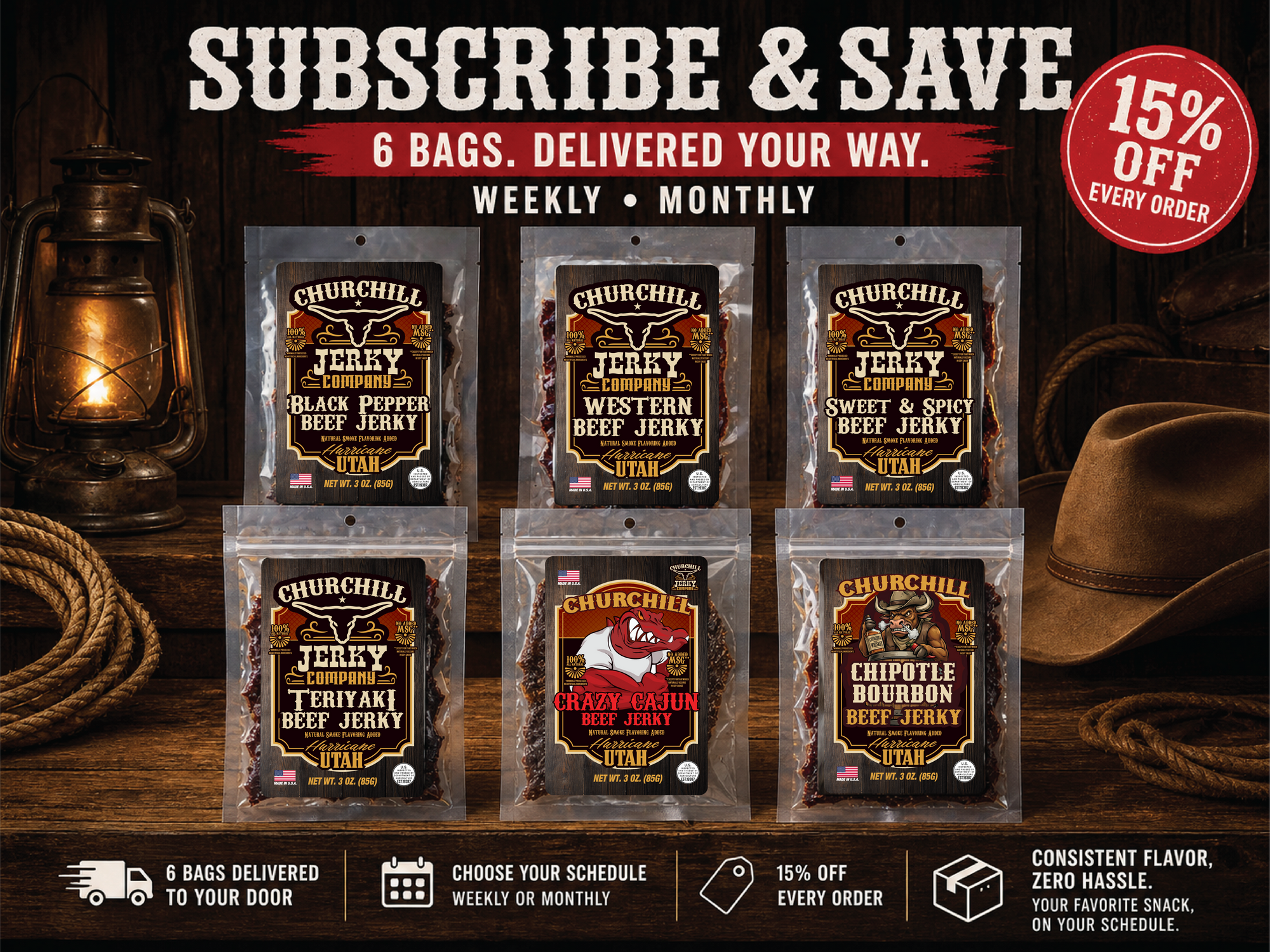 6 pack monthly beef jerky subscription
