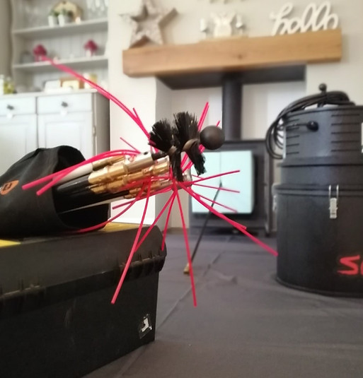 Amber Chimney Sweeps toolkit and stove set up - professional chimney cleaning and inspection services across Birmingham and the West Midlands.