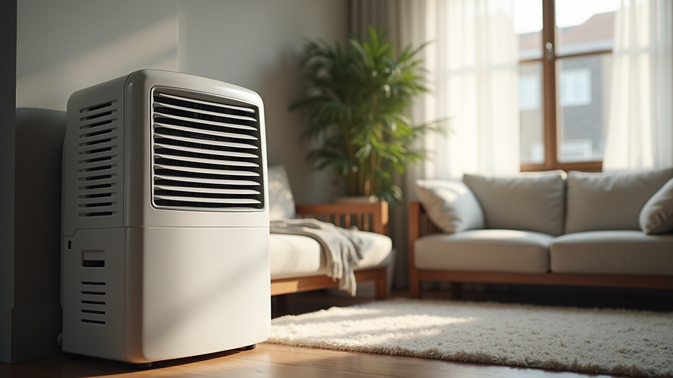 High angle view of a dehumidifier in a modern living room
