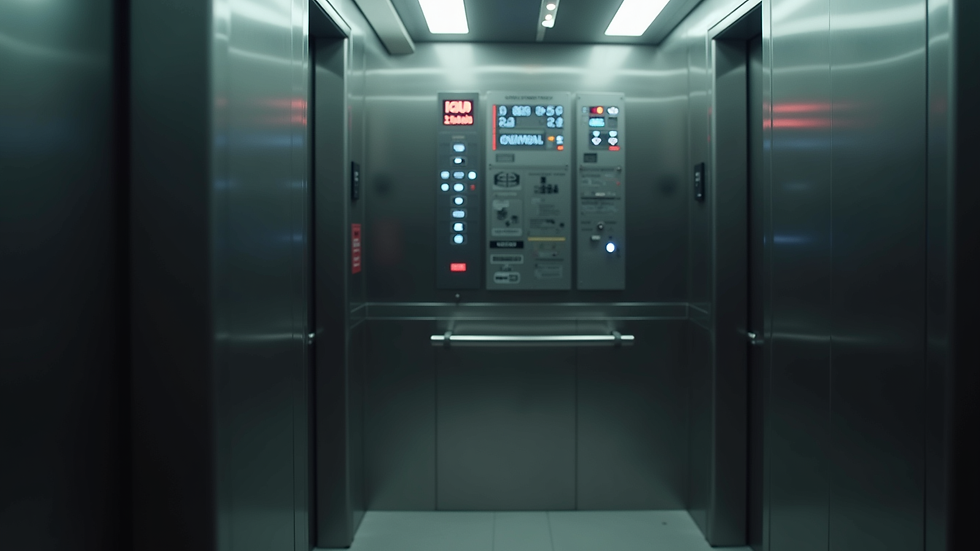 Eye-level view of an elevator control panel showing operational indicators