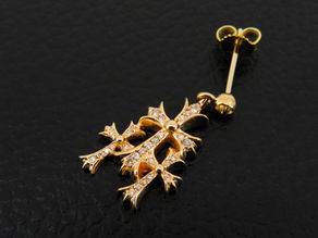 クロムハーツ トリプルCHクロスドロップイヤリングピアス(22k) パヴェダイヤカスタム