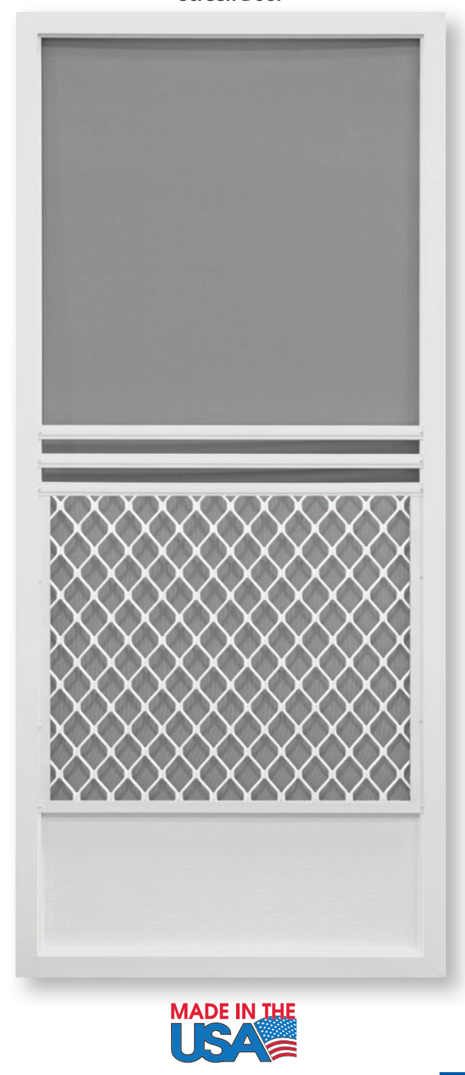 White screen door with diamond-shaped mesh, Made in the USA