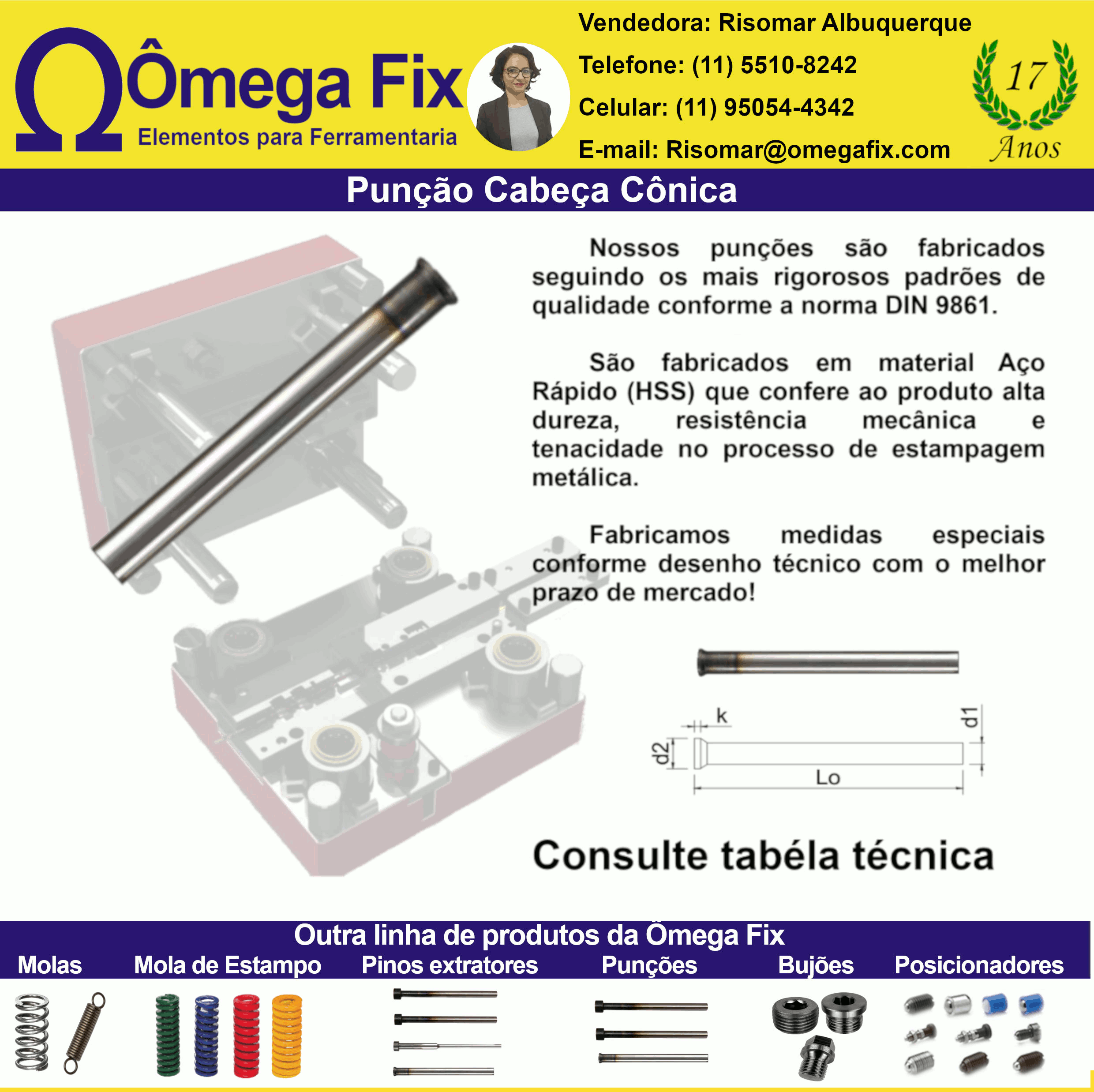 Punção de Corte - Punção Cabeça Cônica