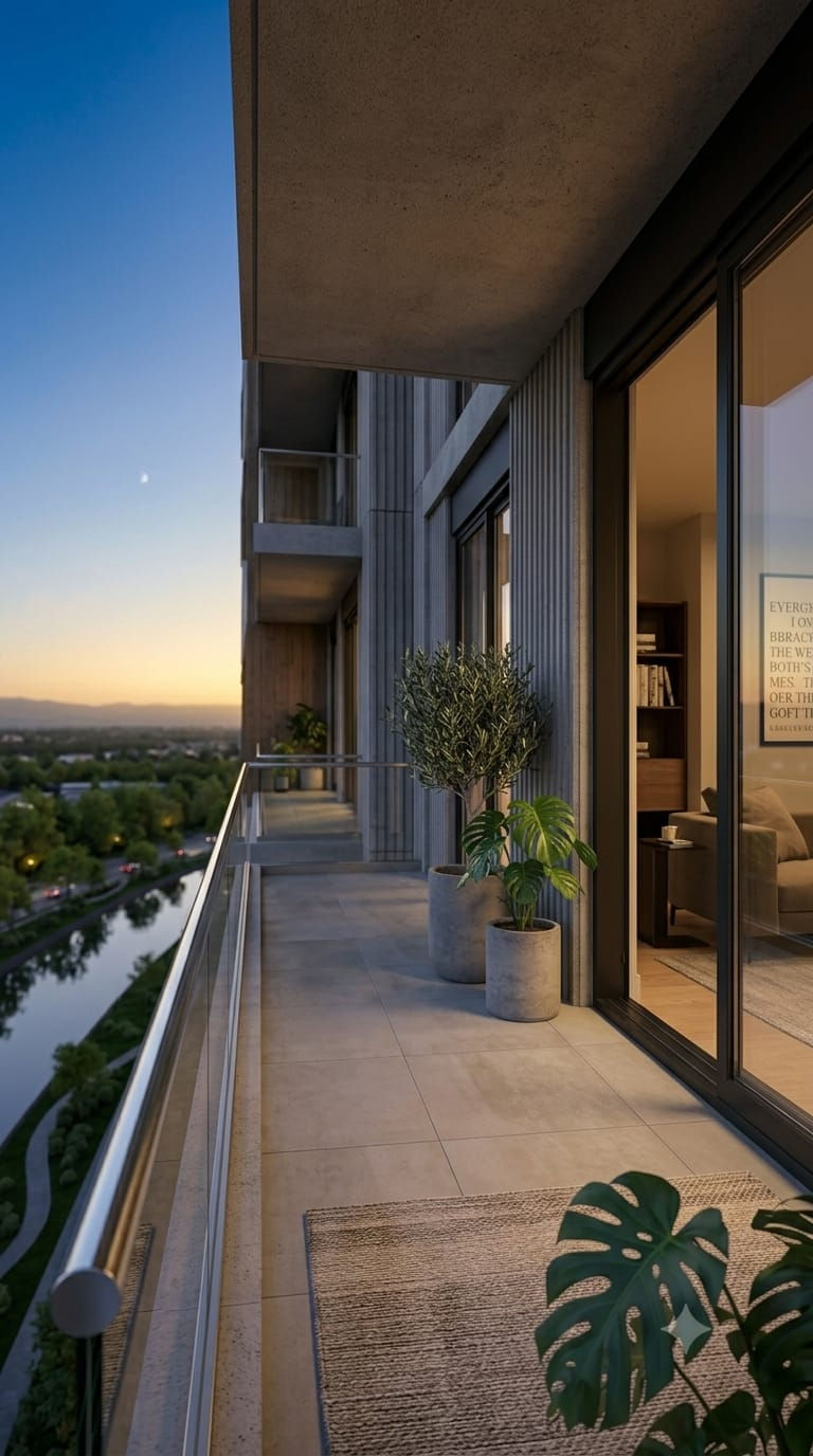 Evening balcony view from Lucerne Grand-style condominium