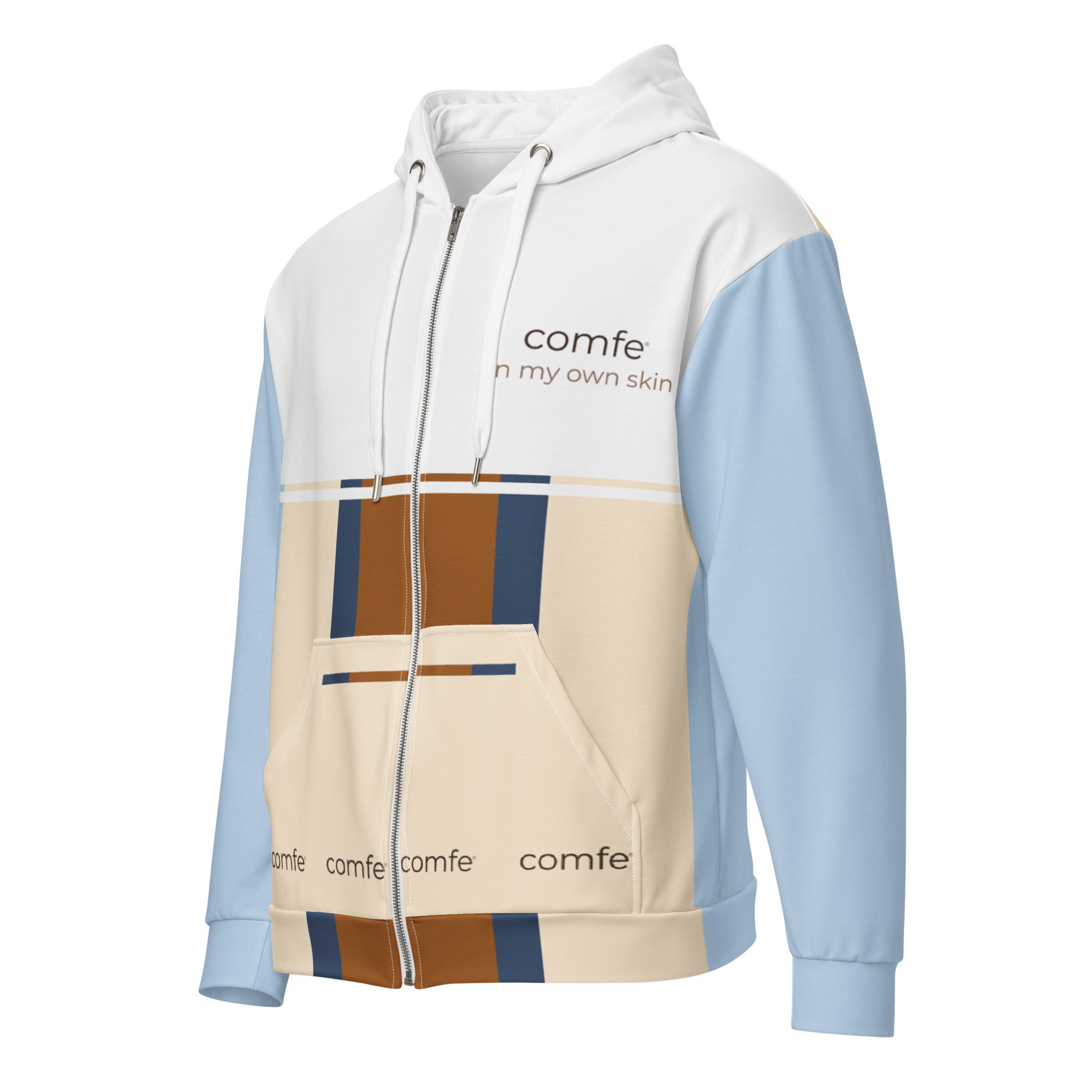 Unisex zip hoodie with recycled fabric, brushed fleece interior, and relaxed fit for everyday comfort.