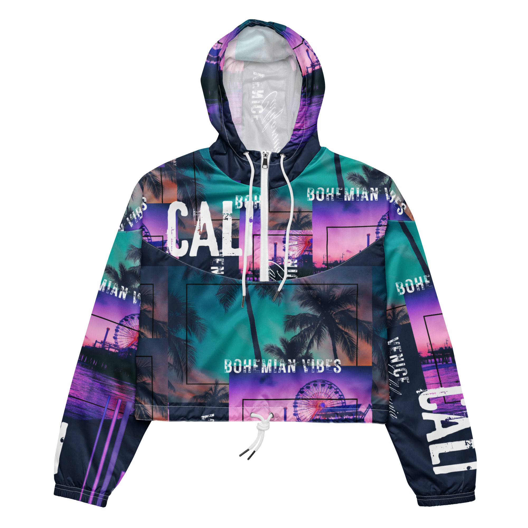 Comfeday® Women's Cropped Windbreaker - CALI - Venice, CA - Bohemian Vibes Front View