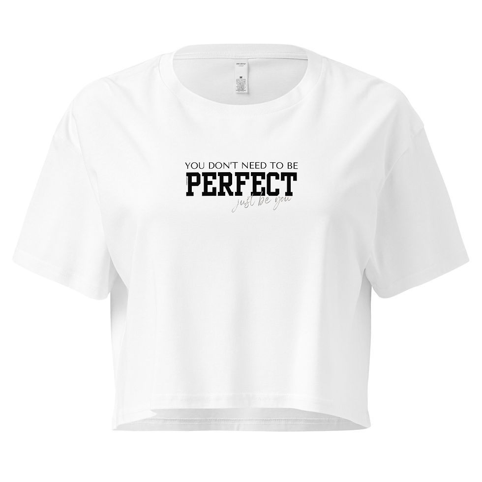 Comfeday® You Don’t Need to Be Perfect women’s crop top on model – soft combed cotton relaxed fit with cropped length