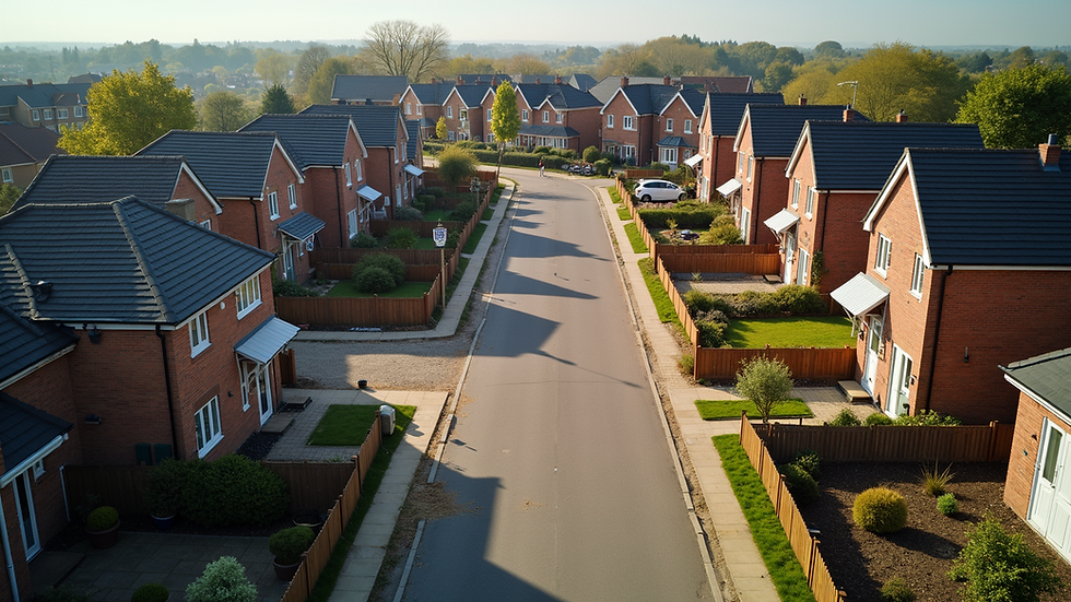 High angle view of a Hertfordshire residential area with ongoing construction