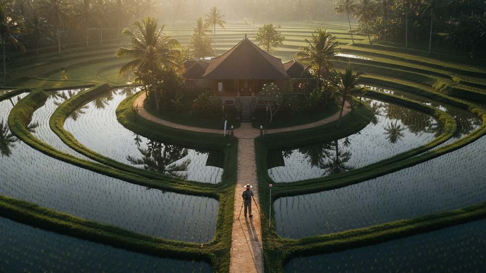 Close-up view of a land surveyor measuring land boundaries in Bali