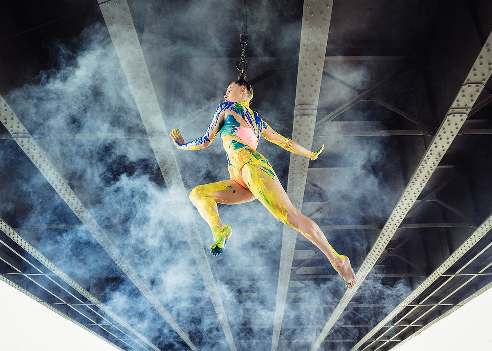 artist hanging from her hair