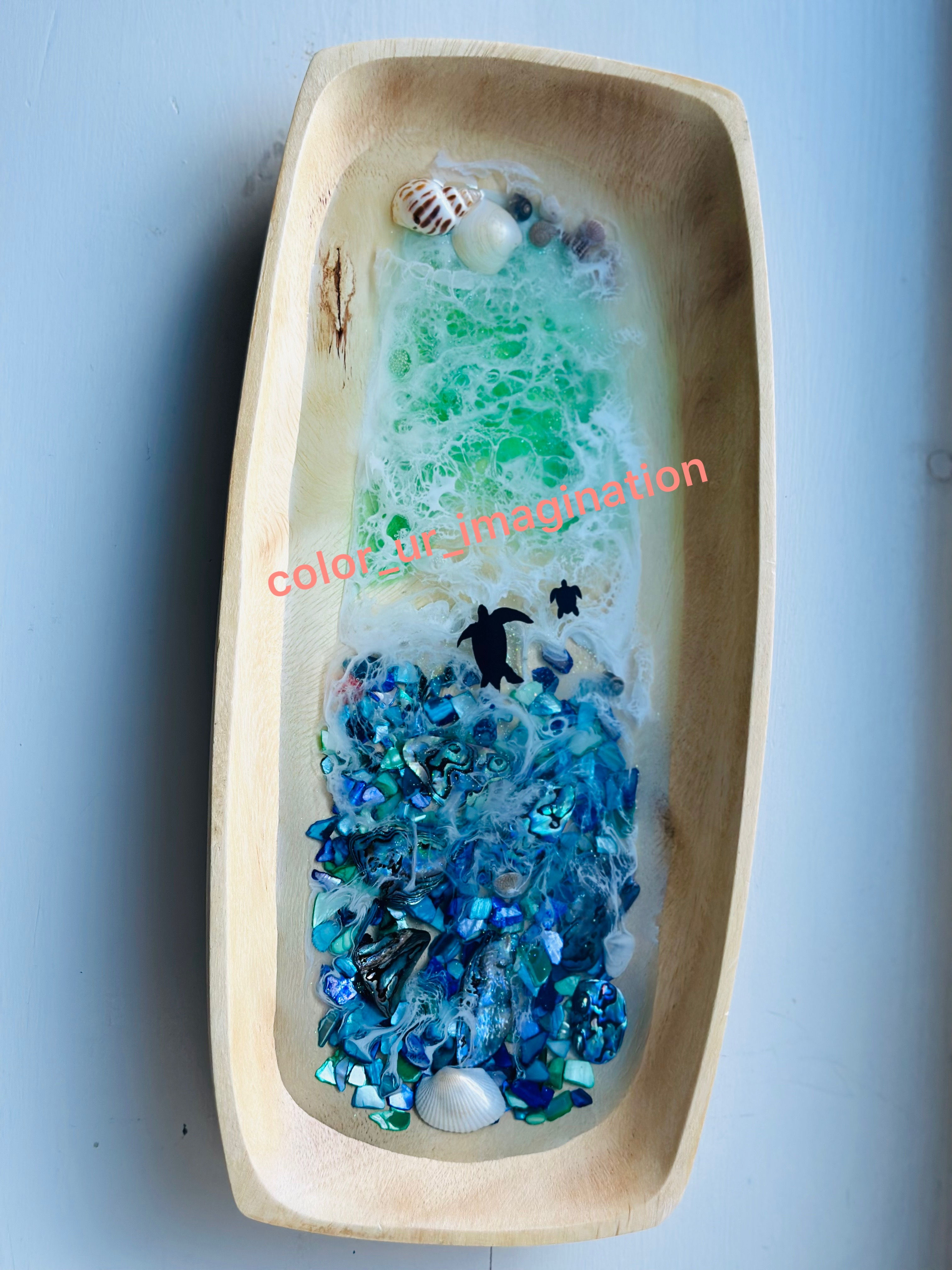 Ocean art wooden tray