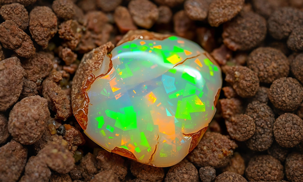Close-up view of a rough opal stone freshly mined in Coober Pedy