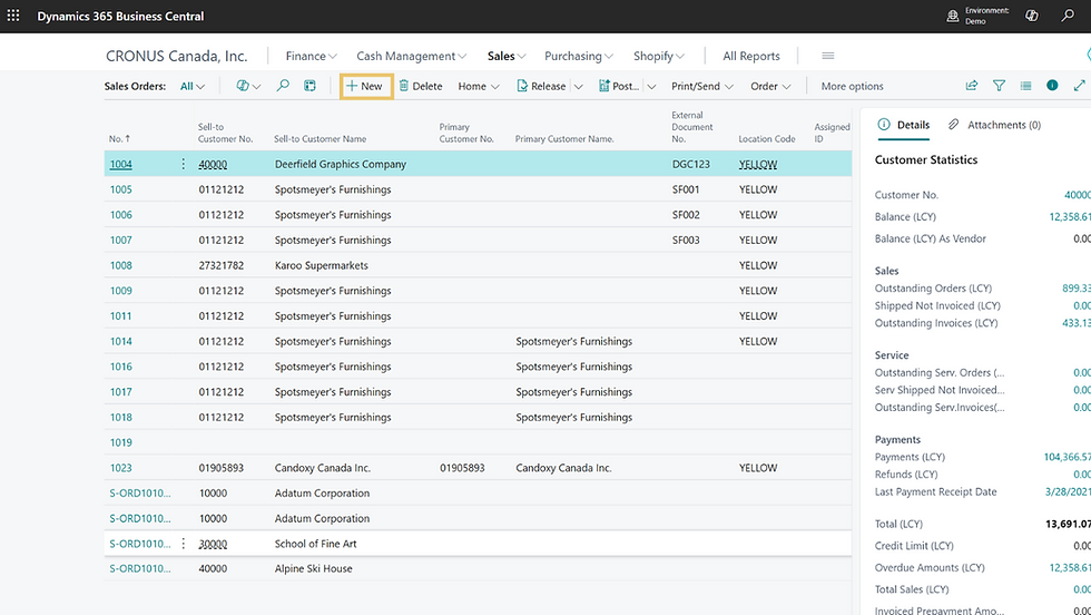 Business Central Sales Order Page