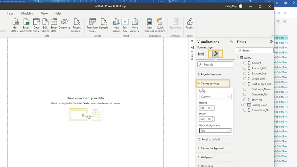 A screenshot showing how to add a new Power BI report to Microsoft Dynamics 365 Business Central.